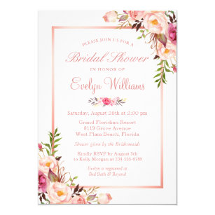 Gold Bridal Shower Invitations Zazzle Elegant Chic Rose Gold Fl Bridal Shower Invitation