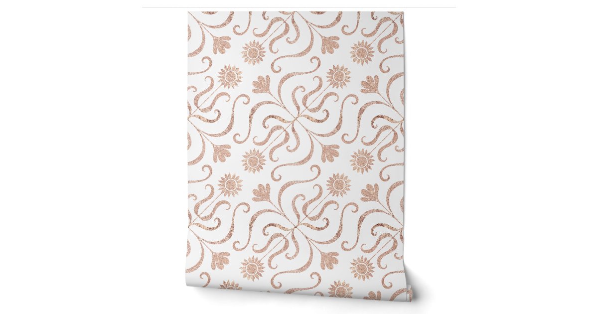 Elegant Chic Rose Gold Floral Damask Pattern Light Wallpaper | Zazzle