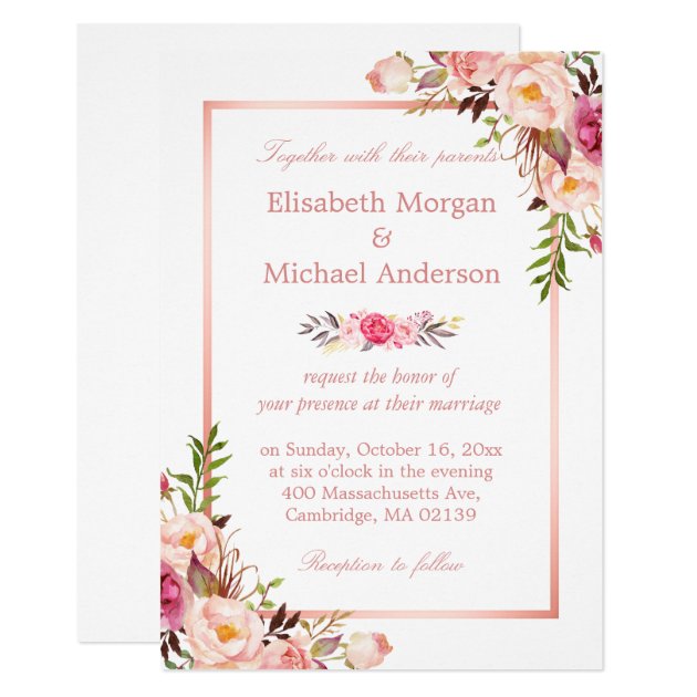 Elegant Chic Rose Gold Floral Wedding Invitation