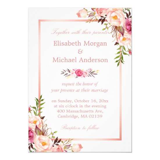 Elegant Chic Rose Gold Floral Wedding Invitation