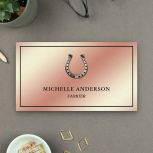 Elegant Chic Rose Gold Foil Horseshoe Farrier Business Card