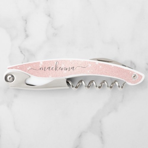 Elegant Chic Rose Gold Glitter Blush Monogram Name Waiters Corkscrew