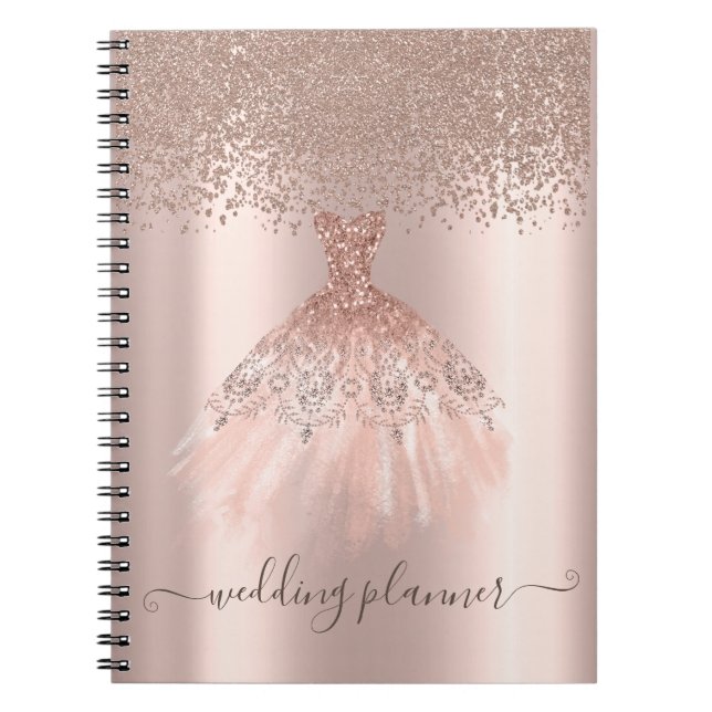 Elegant Chic Rose Gold Glitter,Diamoonds, Dress Notebook (Front)