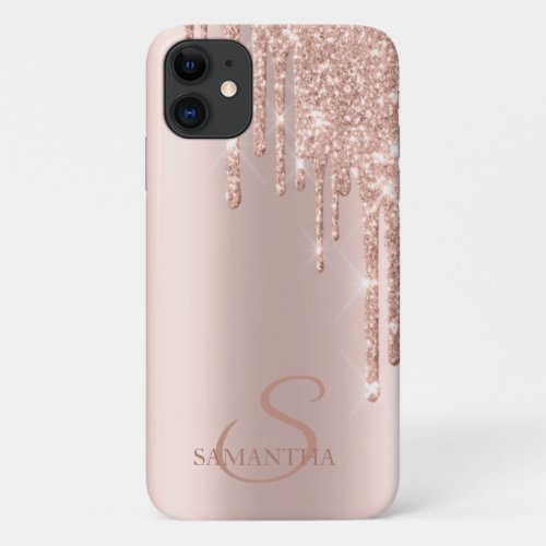 Elegant Chic Rose Gold Glitter Drips iPhone 11 Case