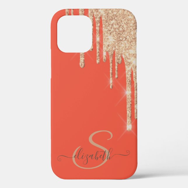Elegant Chic Rose Gold Glitter Drips Case-Mate iPhone Case (Back)