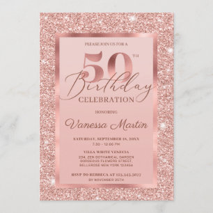 Elegant chic rose gold glitter foil 50th birthday invitation