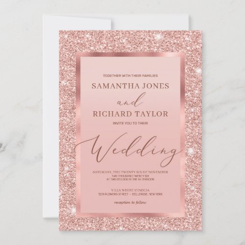 Elegant chic rose gold glitter foil wedding invitation