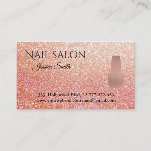 Elegant chic rose gold glittery nail salon appointment card