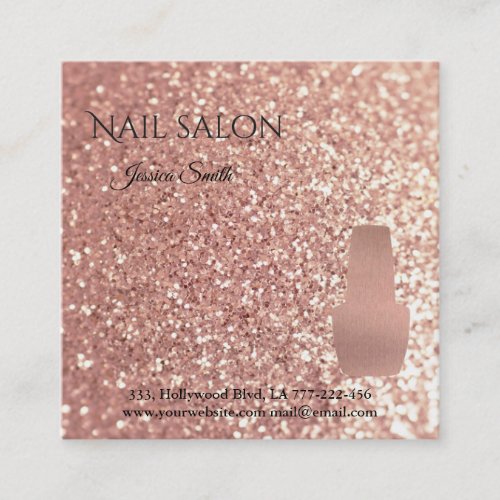 Elegant chic rose gold glittery nail salon appointment card
