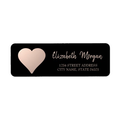 Elegant ChicRose Gold HeartBlack  Address Label