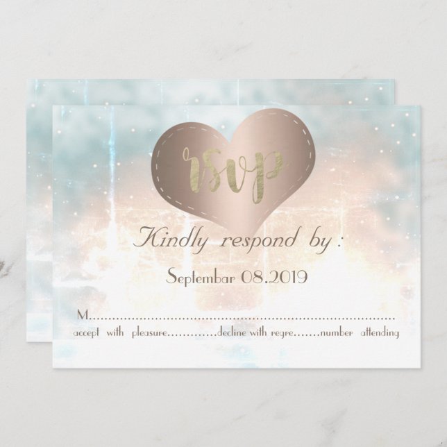 Elegant Chic Rose Gold Heart Wedding  RSVP Card (Front/Back)