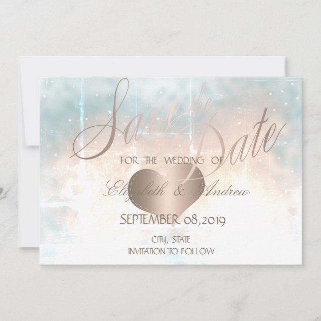 Elegant Chic Rose Gold Heart Wedding Save the date (Front)