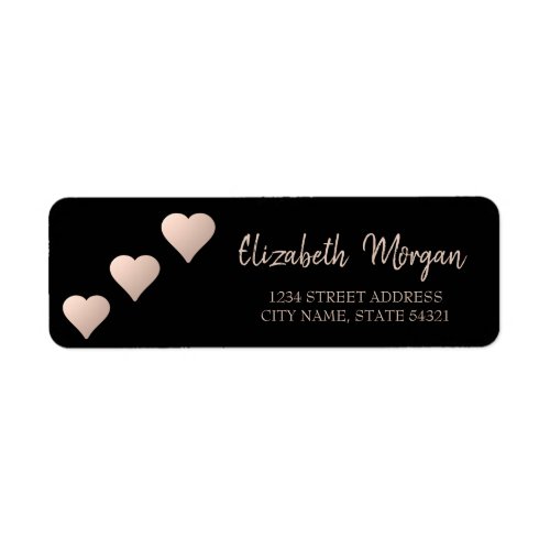 Elegant ChicRose Gold HeartsBlack  Address Label