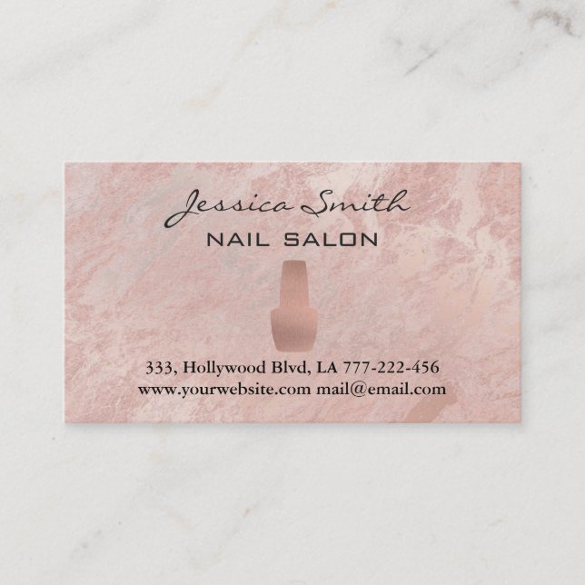 Elegant chic rose gold marble nail salon appointment card (Front)