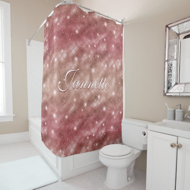 Elegant Chic Rose Gold Mermaid Faux Glitter Shower Curtain (In Situ)