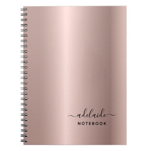 Elegant Chic Rose Gold Monogram Script Name Simple Notebook