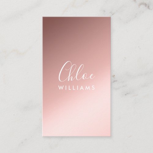 Elegant chic rose gold ombre gradient white script business card