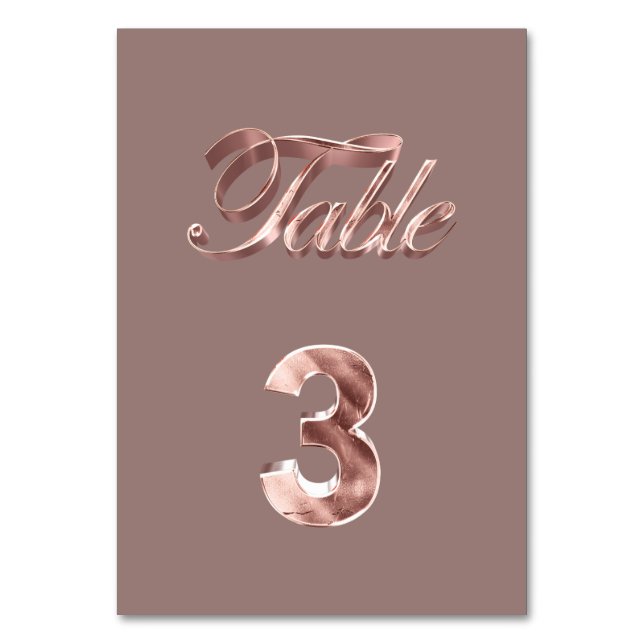 Elegant Chic Rose Gold Party Guests Table Number 3 (Front)
