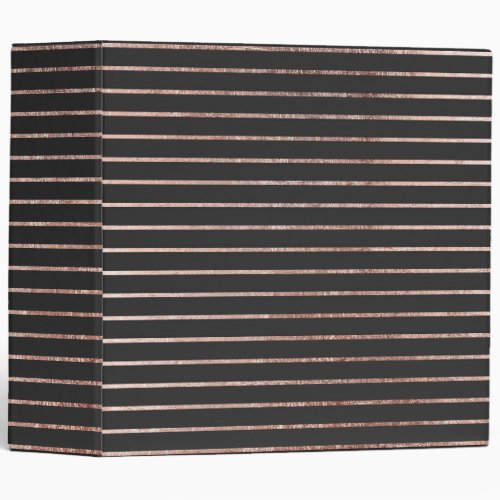 Elegant Chic Rose Gold Stripes and Black 3 Ring Binder