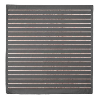 Elegant Chic Rose Gold Stripes and Black Duvet Cover