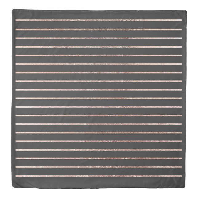 Elegant Chic Rose Gold Stripes and Black Duvet Cover (Front)