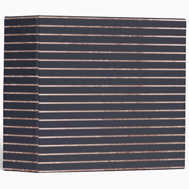 Elegant Chic Rose Gold Stripes and Navy Blue 3 Ring Binder (Front/Spine)