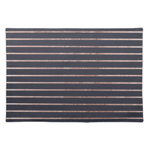 Elegant Chic Rose Gold Stripes and Navy Blue Cloth Placemat