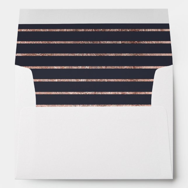 Elegant Chic Rose Gold Stripes and Navy Blue Envelope (Back (Bottom))