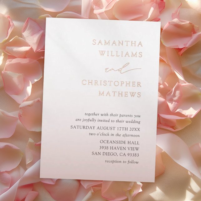Elegant Chic Rose Gold Typography Wedding Foil Invitation (Creator Uploaded)