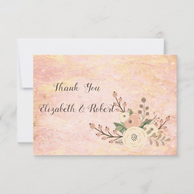 Elegant Chic Rose Marble  Floral Thank You Card (Front)