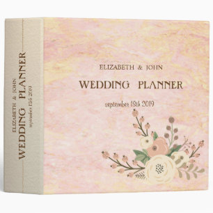 Elegant Chic Rose Marble Floral Wedding 3 Ring Binder