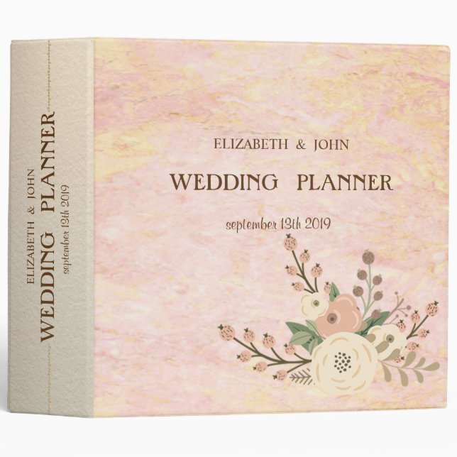 Elegant Chic Rose Marble  Floral Wedding 3 Ring Binder (Front/Spine)