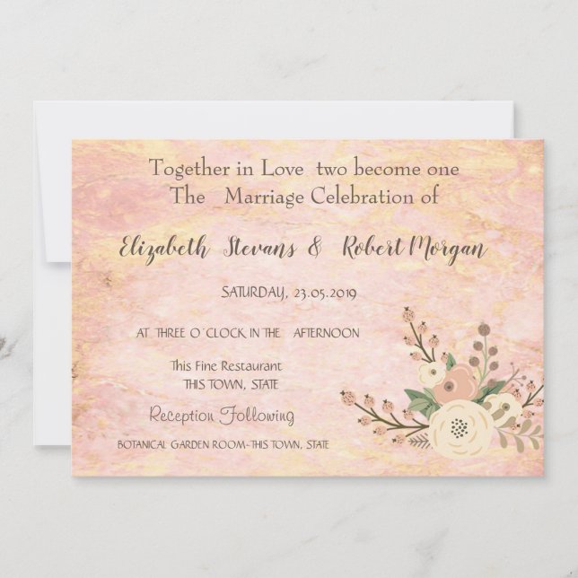 Elegant Chic Rose Marble Floral Wedding Invitation (Front)