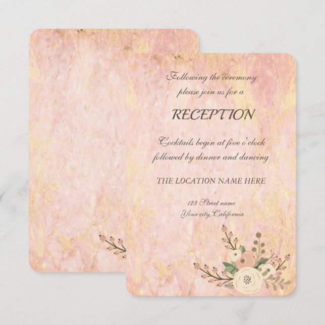 Elegant Chic Rose Marble  Floral Wedding Reception Invitation (Front/Back)