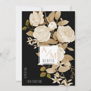 Elegant Chic Rose Monogram Black Bride Parent Invitation