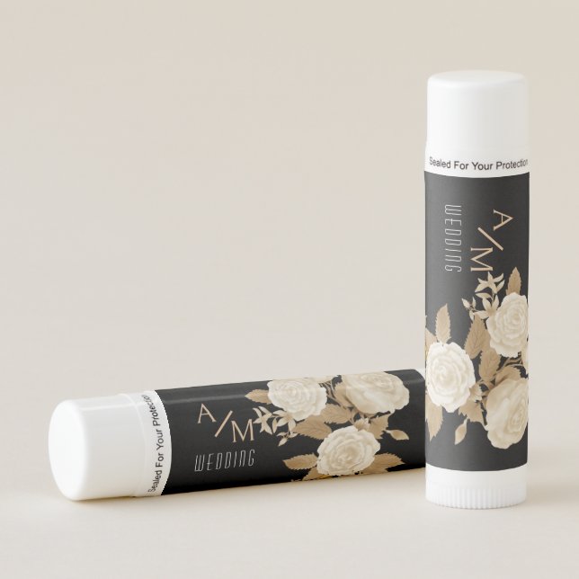 Elegant Chic Rose Monogram Black  Lip Balm (Front)