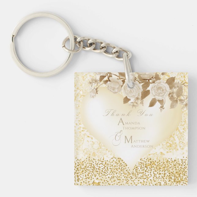 Elegant Chic Rose Monogram Gold  Keychain (Front)