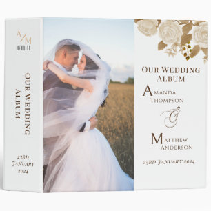 Elegant Chic Rose Monogram White Photo 3 Ring Binder