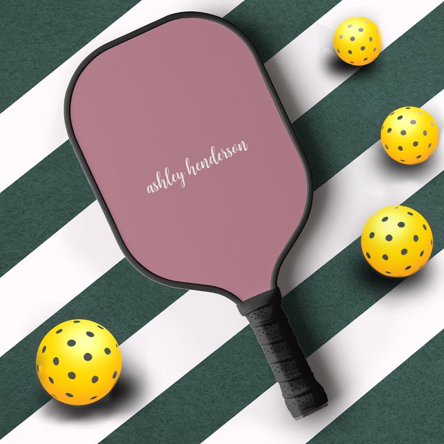 Elegant Chic Rose Pink Monogram Full Name Pickleball Paddle (Creator Uploaded)