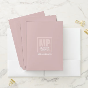 Elegant Chic Rose Pink Square Monogram Logo Pocket Folder
