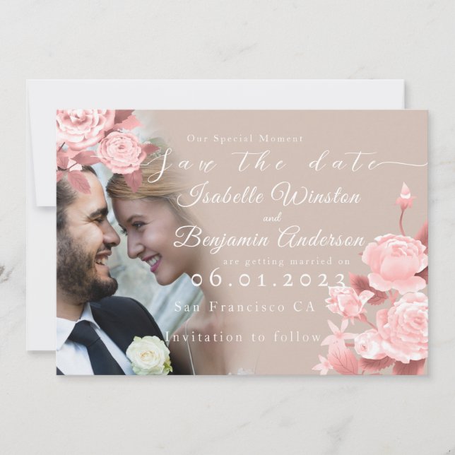 Elegant Chic Rose Save the Date Card (Front)