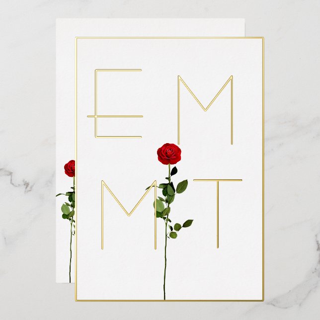 Elegant Chic Rose Stem  Monogram Wedding  Foil Invitation (Front/Back)