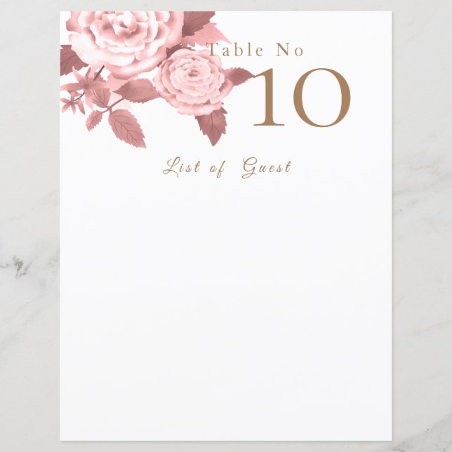 Elegant Chic Rose Wedding Blank Seating Charts (Front)