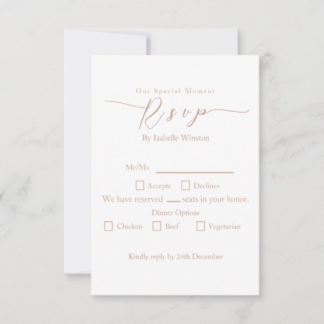 Elegant Chic Rose Wedding Dinner Option RSVP Card (Front)