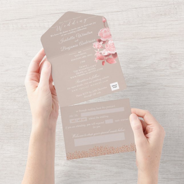 Elegant Chic Rose Wedding Invitation Card (Tearaway)