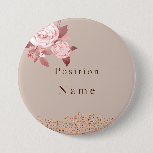 Elegant Chic Rose Wedding Name Button (Front)