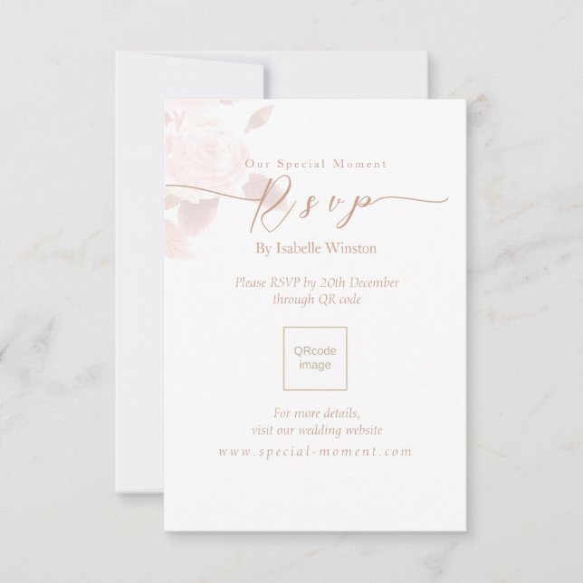 Elegant Chic Rose Wedding QRcode RSVP Card (Front)