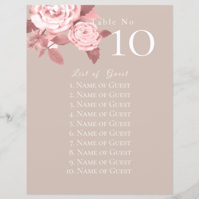 Elegant Chic Rose Wedding Seating Charts (Front)