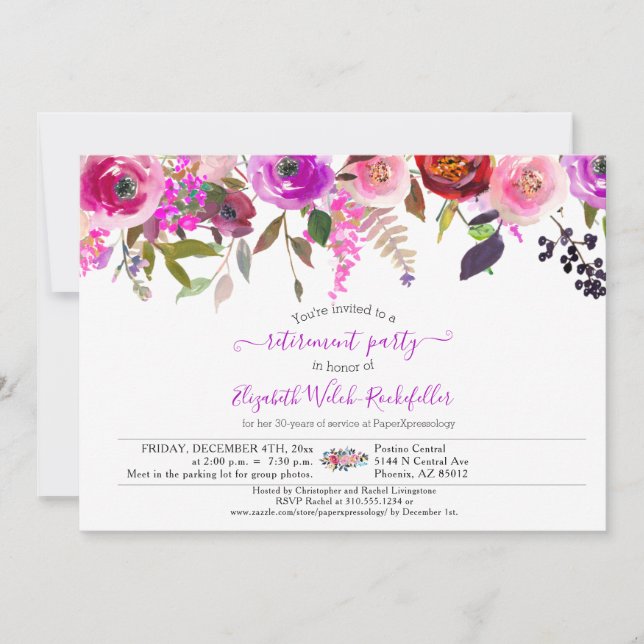 Elegant Chic Roses Floral Photo Retirement Party  Invitation (Front)