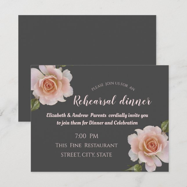 Elegant Chic Roses Floral  Rehearsal Dinner Invitation (Front/Back)